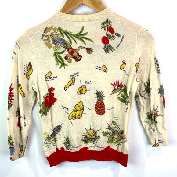 JCRew merino wool Hawaiian Print Cardigan with Red Accents size XS - Picture 2 of 5